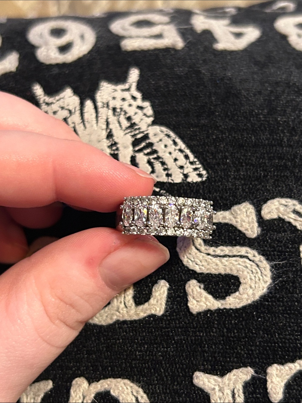 Sterling Silver Cubic Zirconia Wide Band Ring - Sparkling White